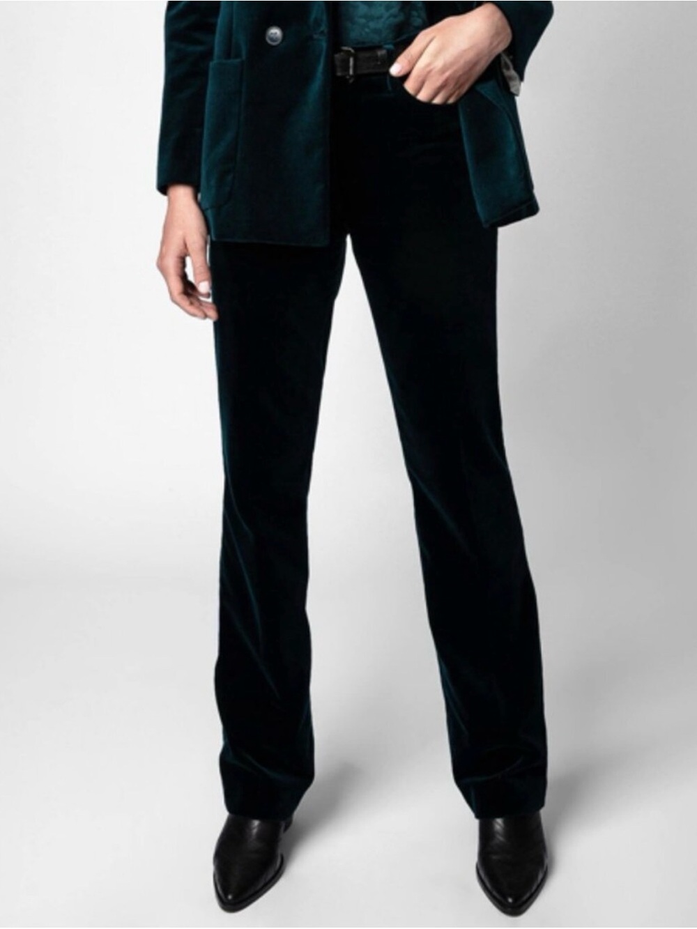 Zadig & Voltaire Pesto Velvet Flared Pants Size 38/8 Holiday Party Luxury Work